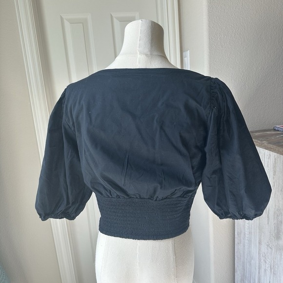Abercrombie & Fitch Puff Sleeve‎ Crop Small Black Tie Front Cottage Peasant Top - Picture 4 of 7